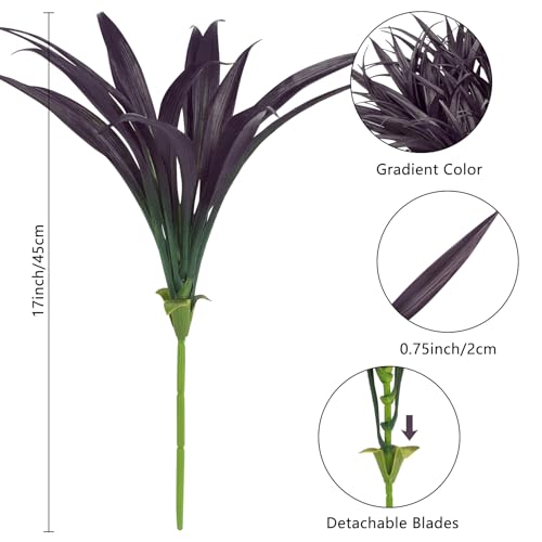 Ouddy Decor 20 Pcs Fake Outdoor Plants Artificial Grass Greenery Stems Faux Plastic Plants UV Resistant for Spring Summer Indoor Outside Garden Hanging Porch Patio Window Box Home Decor, Black Purple - color: Deep Purple