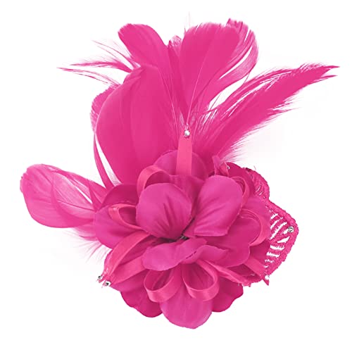 Song Qing Women's Fascinator Feather Flower Pin Brooch Corsage Bridal Hairband Derby Hat Cocktail Party Wedding - color: A5 Rose