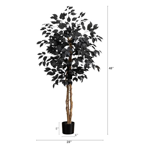 Nearly Natural 4ft Artificial Halloween Black Ficus Tree with Natural Trunk - Indoor Decor for Spooky Gatherings