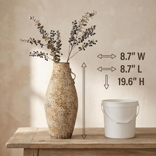 Ceramic Rustic Farmhouse Vase,Extra Large Terra Cotta Vase, Huge Pottery Decorative Flower Vases for Living Room Entryway Table Centerpiece Decor(19.6'' X 8.7'' x 8.7'')(Bottle) - color: Bottle