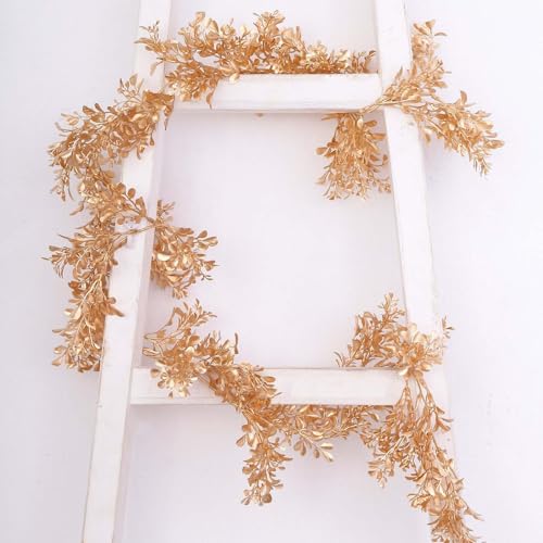 Efavormart 6ft Metallic Gold Artificial Boxwood Leaf Table Garland, Faux Decorative Shimmering Hanging Vine for Modern Home and Event Backdrop Styling - color: Type1