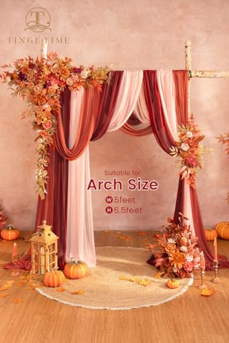 TINGE TIME Wedding Arch Flowers Kit - Deluxe 5pcs Artificial Floral Swag with 3 Sheer Drapes, Realistic Silk Flower Arrangements for Fall Wedding Ceremony Arbor Backdrop Reception Party Home Decor - color: Maplered