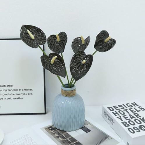 Corkwaw 8 Pcs 23-5/8 inch Artificial Anthurium Flowers Real Touch Fake Flower for Table Centerpieces Arrangement and Bridal Wedding Festival Decor Flower Arrangement (Black) - color: Black