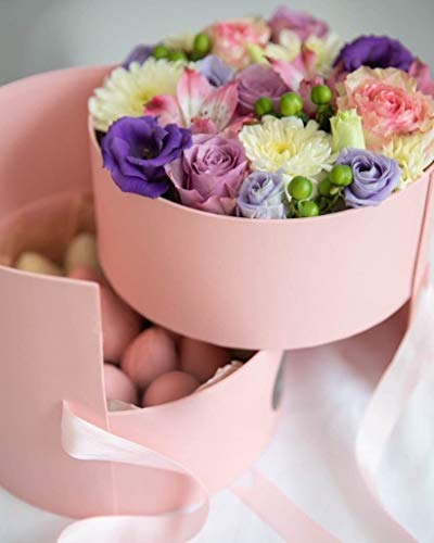 UNIKPACKAGING Premium Quality Round Flower Box, 2 TIER Gift Box with Lid, Size 7.8 dia. x 7 inch for Luxury Style Flower Arrangements (Pink) - color: Pink