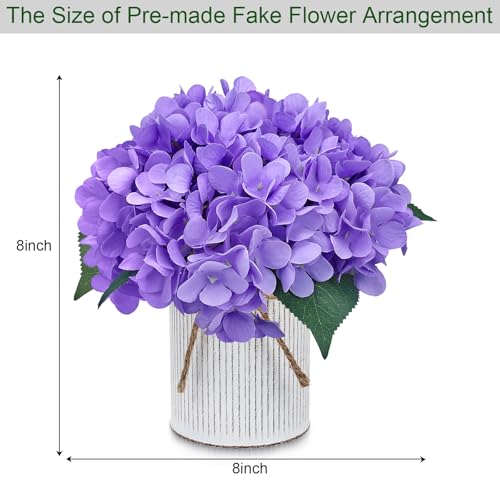 Flower Table Centerpieces - Set of 6 Floral Arrangement Artificial Wedding Hydrangeas Floral Arrangement with Rustic Metal Vase for Bridal Tea Party Event Decorations - Deep Purple - color: Deep Purple