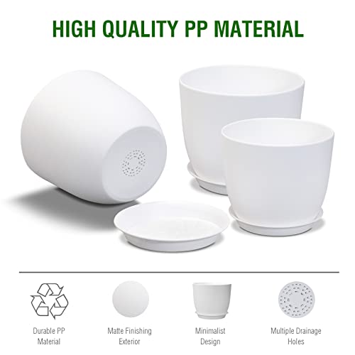 WSMKSZ 12/10/9 inch Large Plant Pots, 3 Pack Modern Decorative Plastic Planters with Drainage Holes and Saucers, Flower Pots for Indoor Outdoor Plants, White - color: White, size: 12"+10"+9"
