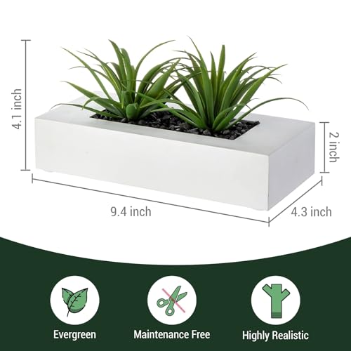 MyGift 10 Inch Artificial Grass Fake Plants in White Rectangular Wood Planter - Faux Plants Indoor for Tabletop Centerpiece Décor - color: White, size: 9.5 Inch