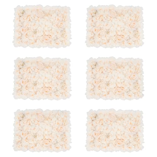 3D Artificial Flower Wall Panels 6 Pack 23.62'' x 15.74'' Silk & Plastic Flower Backdrop, Handmade with Champagne Roses/Hydrangeas/Dahlias, Decor for Wedding Party Home Garden Wall Decorations - color: 6pcs Champagne Rose+dahlia+hydrangea