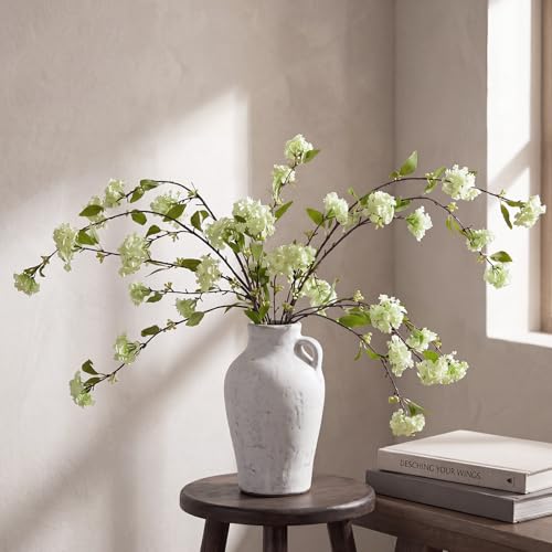 4 Pcs Artificial Plants Flowers 43" Faux Greenery Long Stem Branches for Vase Realistic Silk Fake Snowball Viburnum Artificial Hydrangea Flowers for Tall Vase Home Table Decor(Green) - color: Green