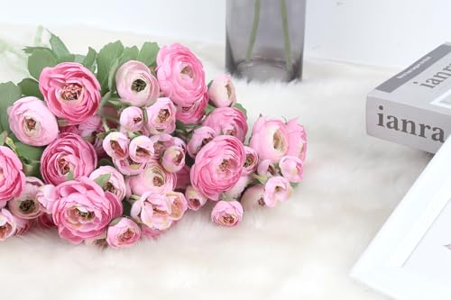 5PCS Pink Ranunculus Artificial Flowers Faux Silk Peonies Flowers with Real Touch Stems 21.65" Fake Flower Bulk for Bridal Bouquet Home Wedding Table Centerpieces Arrangements Decor (Pink) - color: Pink