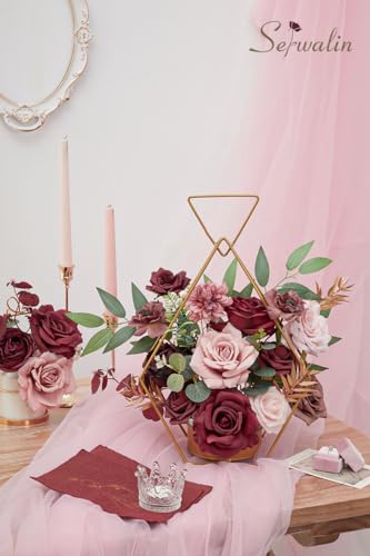 Serwalin Artificial Flowers Wedding Flowers, Fake Burgundy Flowers Pink Bridal Shower Centerpieces Silk Flower, Home Decor DIY - color: Burgundy Pink Roses, size: Square