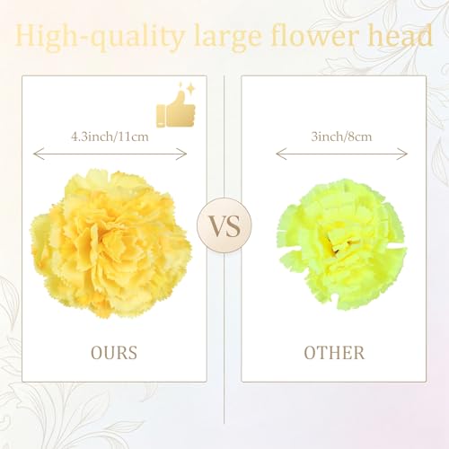 Yellow Carnations Artificial Flowers 10Pcs Large Carnations Flower Heads Lush Silk Flowers Bouquet with Stems for Wedding Bouquets Bridal Home Table Centerpieces(Yellow) - color: Yellow