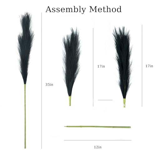 TORONTOKYO 8Pcs Black and Grey Faux Pampas Grass Tall Decor, 35.4” Fluffy Artificial Pompous Grass Branches, Large Pampas Grass Reed Stems for Floor Vase Filler, Wedding, Baby Shower, Home Boho Decor - color: Black, Grey, Silver, size: 35.4inch-8Pcs