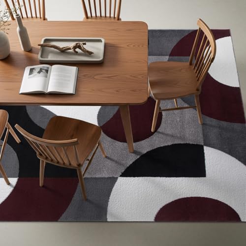 Rugshop Burgundy Geometric Area Rug, Contemporary Circle Design, Non-Shedding, Easy-Care Style for Living Room, Bedroom and Home Office, 5'3" x 7'3" - size: 5'3" x 7'3" (Rectangular)