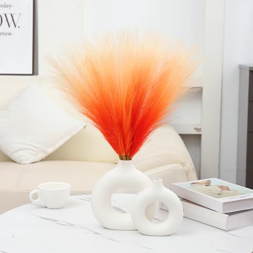Ureymx Faux Pampas Grass Decor 17.7 Inch 6pcs, Pompas Grass Flower Arrangement and Vase Filler Artificial Pampas Grass Short Decor for Boho Home Wedding Decoration (Gradient Orange) - color: Gradient Orange, size: 17 Inch 6 Pcs
