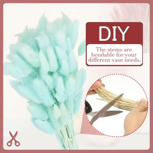 PATIKIL 15.7in Bunny Tails Dried Flowers, 80pcs Pampas Grass Decor Rabbit Tail Natural Pampas Grass Bulk Fluffy Faux Pampas Grass Dried for Home Boho Decor Vase Wedding Table, Light Blue - color: Light Blue