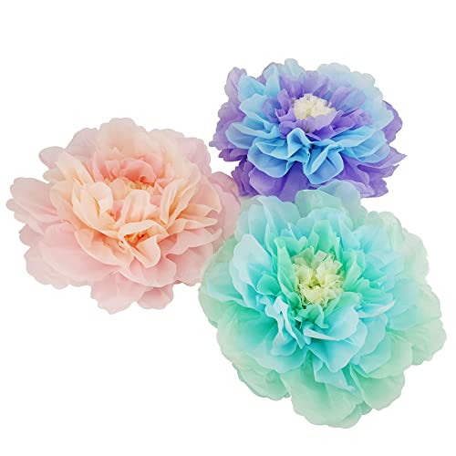 Pastel 20 Inch Giant Paper Chrysanth Flower for Nursery Wall Birthday Party Wedding Decor Easter Decor Floral Backdrop Pack of 3 - color: Pastel