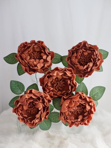Artificial Flowers 16PCS 4" Burnt Orange Blooming Peonies Fake Roses with Stem for DIY Wedding Bouquets Centerpieces Baby Shower Party Home Decorations - color: Burnt Orange