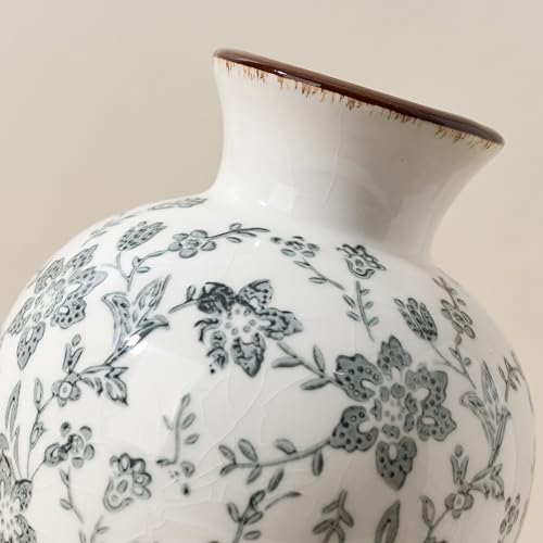 6.73" Ceramic Flower Decorative Antique Vase, Vintage Rustic Chinoiserie Floral Vase for Home Decor, Living Room, Bookshelf, Office, Entryway, Garden, Chinoiserie Decor, Tuscan Decor - color: Gray- 6.73"