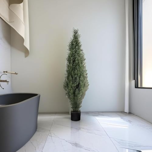 Artificial Topiary Cedar Tree, 60 inch Tall (2 Pieces), outdoor artificial tree Pot Faux Evergreen Fake Pine Cypress Trees Plant, UV Rated Artificial Greenery Set for Outdoor Indoor Front Porch Garden - color: 5ft