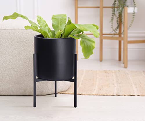 D'vine Dev Modern Black Plants Pot Cylinder Planter with Heavy Duty Stand, Small 8 Inch Pot, 12.6 Inch with Stand Height, 96-T-B-1 - color: Black, size: Small 8 Inch