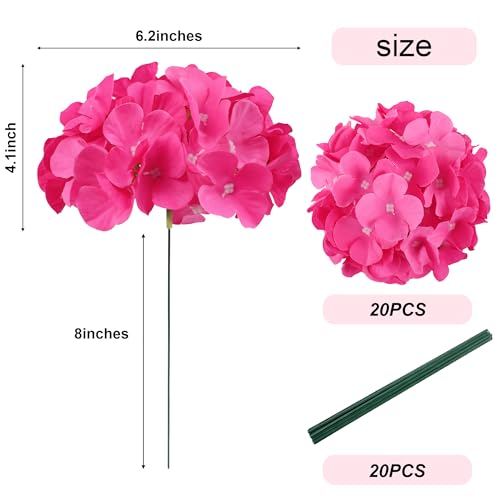 AVIVIHO 20PCS Hot Pink Hydrangea Artificial Flowers Bulk Realistic Silk Faux Hydrangea Heads with Stems Fake Flowers for Wedding,Party,Home,Table Centerpieces, Arch,Baby Shower,Party DIY Decoration - color: Hot Pink, size: 20PCS