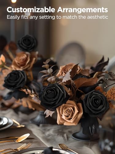 InnoGear Artificial Flowers, 50 Pcs Black Foam Fake Roses Bulk with Stems for Decoration DIY Wedding Bouquets Centerpieces Bridal Shower Party Valentines Christmas Tree - color: Black