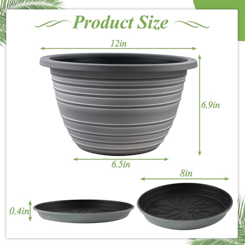 KPUVX Large-Planter-Indoor-Outdoor Plant Pots, 12 inch 3 Pack Plastic Flower Pots with Saucer and Drainage Holes, Retro Antique Imitation Decorative Garden Containers Sets for Houseplant - color: White