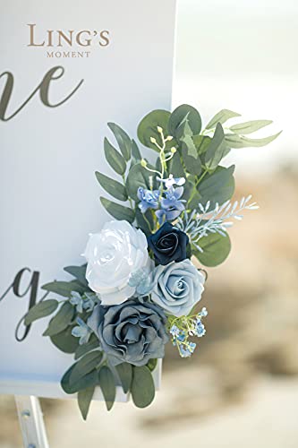 Ling's moment Artificial Greenery Stems Box Set, 55pcs with 8 Kinds of Faux Greenery Picks for DIY Bridal Bouquets Wedding Floral Arrangement Table Centerpieces, Navy & Cream - color: Blu-navy & Cream