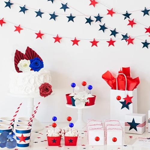 37Pcs Flower Cake Topper Palm Leaves Ball Boho Cake Decorations Artificial Rose Flower Cupcake Cake Insert Topper for Wedding Birthday Party Decoration Supplies (Blue Red) - color: Blue Red
