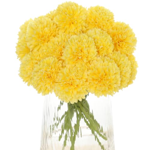 Kimura's Cabin 20pcs Fake Chrysanthemum Artificial Flowers Faux Silk Mums with Stem Balls Flowers for Vase Fillers Easter Home Table Floral Arrangements Wedding Party DIY Decoration(Yellow) - color: Yellow