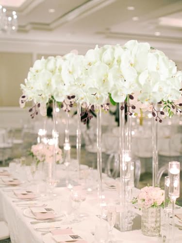 41.34" Orchid Artificial Flowers 6PCS Velvet Silk Faux Orchids Long Stem Artificial Flowers for Tall Vase for Home Wedding Party Decoration(Ivory White) - color: Ivory White
