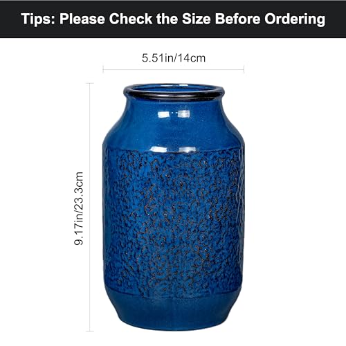 Blue Vase for Decor, 9 inch Ceramic Flower Vase, Modern Decorative Vases Home Decor, Bathroom Bedroom Office Living Room Shelf Decoration - color: Blue - 2