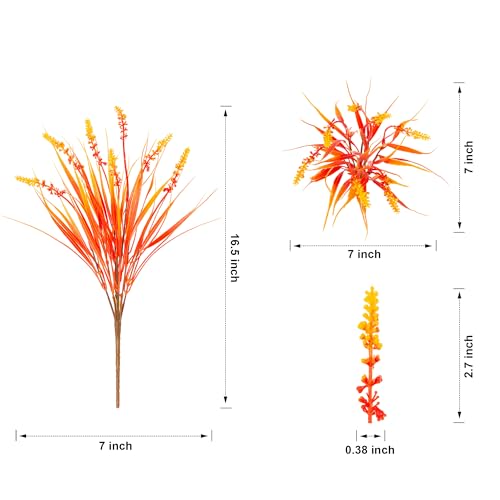 Artificial Fall Fake Outdoor Plants Flowers for Autumn Decoration,10 Bundles Faux Plastic Tall Monkey Grass Greenery UV Resistant Realistic for Home Outside Planter Window Porch Patio Garden (Orange) - color: Orange