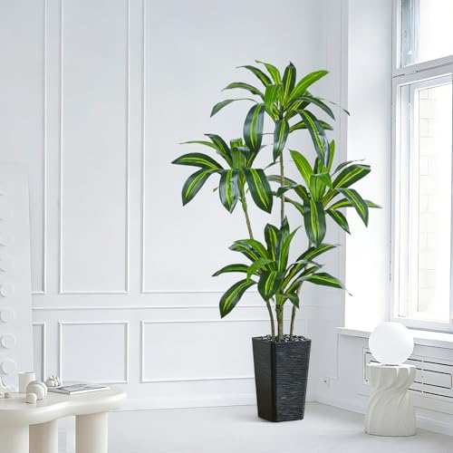 Artificial Dracaena Tree, 5FT Artificial Plants Indoor with Black Square Planter, Faux Yucca Silk Tree Fake Tropical Floor Plant in Pot, Fake Plants for Home House Room Office Entryway Porch Decor - color: Black, size: 5FT