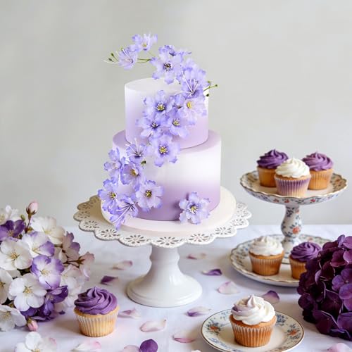 14PCS Artificial Cherry Blossom Cake Toppers Light Purple Cherry Flowers Cake Ornament for Floral Birthday Cake Decors Wedding Bridal Shower Mother's Day Party Artificial Flower Decoration Supplie - color: Light Purple