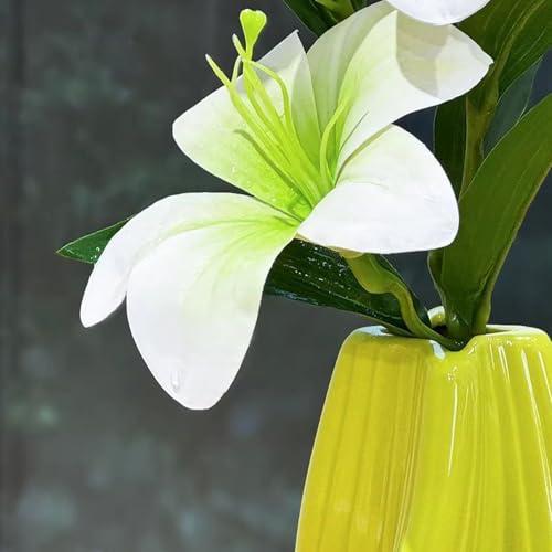 Twisted Dopamine Plastic Vase with Fake Artificial Lily Flowers，Modern Vibrant Decorative Vase for Home Living Room Coffee Dining Table Bookshelf Shelf Console Bedroom(Green) - color: Green