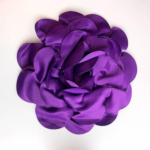 Heyiwell Large Satin Fabric flower for Brooch Pin Wedding Party Dance Dress Suit Clothes Head Hair Accessories DIY Decor 9.45"Inch - color: Purple