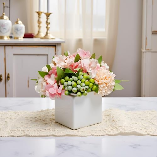 LADADA Artificial Flower Arrangement in Ceramic Vase Pink Hydrangea Home Decor - color: Pink Hydrangea