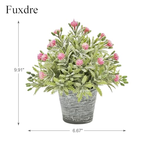2 Pack Small Desk Plants, Artificial Bathroom Plants Decor with Flower in Vintage Melamine Pots, Faux Plants Indoor for Shelf Decor in Home Office, and Spring Decor (Fuchsia) - color: Fuchsia