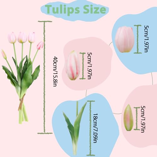 15 Pcs Light Pink Artificial Tulips Fake Flowers, Premium Latex Lifelike Texture, UV Resistant Waterproof Faux Tulip Bouquets with Snap-on Petals for Outdoor, Home, Wedding Decor - color: Light Pink