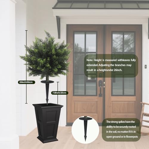 26.1inch Artificial Topiary Tree Set of 2 Beautiful Realistic Faux Cedar Pines Christmas Trees UV Rated Fake Shrubs for Front Porch Faux Plants Indoor and Outdoor Decor - color: Cedar-ball