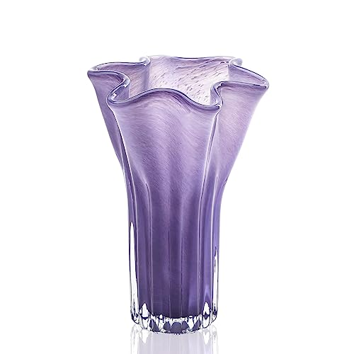 8'' Blown Glass Flower Vase for Home Wedding Modern Centerpieces Decorative (Purple) - color: Purple Wave