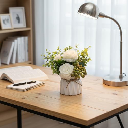 LADADA White Artificial Flowers with White Vase for Table Centerpiece Home Decor - color: White Rose