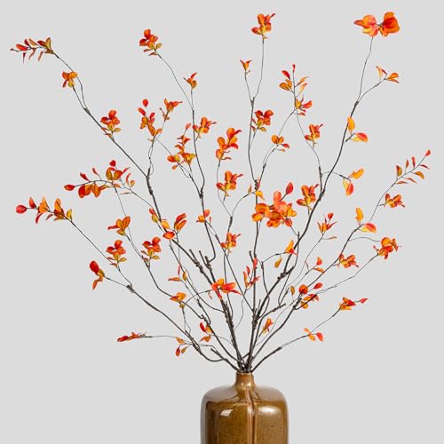Artificial Ficus Branches 47.2" Artificial Eucalyptus Stems Fake Ficus Branches Faux Plants Greenery Leaves Filler Vase for Home Decor Green Twig Leaf Office Wedding Decoration 4PCS Orange - color: 47.2"orange 4pcs