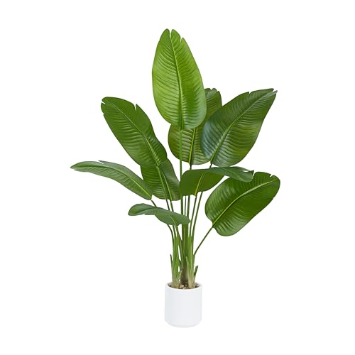 Artificial Bird of Paradise Plant 4FT Fake Palm Tree Feaux Plants in White Pot Artificial Tree Fake Plant for Indoor Outdoor Modern Decoration for Home Living Room Office - color: White, size: 4FT