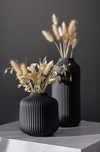 flature Ceramic Vases in Nordic Style, Modern Vase Deco for Pampas Grass, Boho Deco for Windowsill, Vases Set in Black Matt, Flower Vase as Home Decoration for Fresh Flowers, Dried Flowers, Set of 2 - color: Black, size: Set of 2