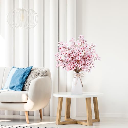 Sggvecsy Artificial Cherry Blossom Flowers 8 Pcs Faux Cherry Blossom Stems Faux Silk Cherry Blossom Branches 15.7’’ Fake Peach Flowers for Vase Arrangements Home Wedding Table Decor (Pink) - color: Pink, size: 8 Pcs