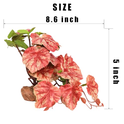 Reptile Plants for Terrarium, Ball Python Tank Decor Accessories fit Bearded Dragon Crested Leopard Gecko Lizard Chameleon Snake Frog Tortoise Hermit Crab - Fake Heuchera Micrantha Pink - color: E-fake Heuchera Micrantha Pink