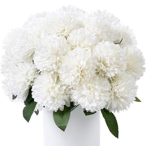 SITUMEIZI 12 Pcs White Artificial Chrysanthemums Flowers Ball Flower Fake Mums Silk for Wedding Home Kitchen Decoration Floral Arrangement - color: Ivory White, size: 12 Pieces